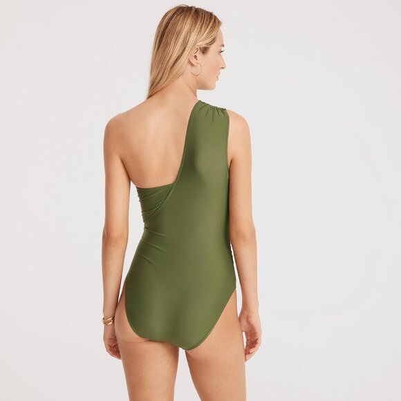 J. Crew Ruched One-shoulder One-piece Swimsuit in Safari Sz 24 New With Tags - Picture 3 of 10